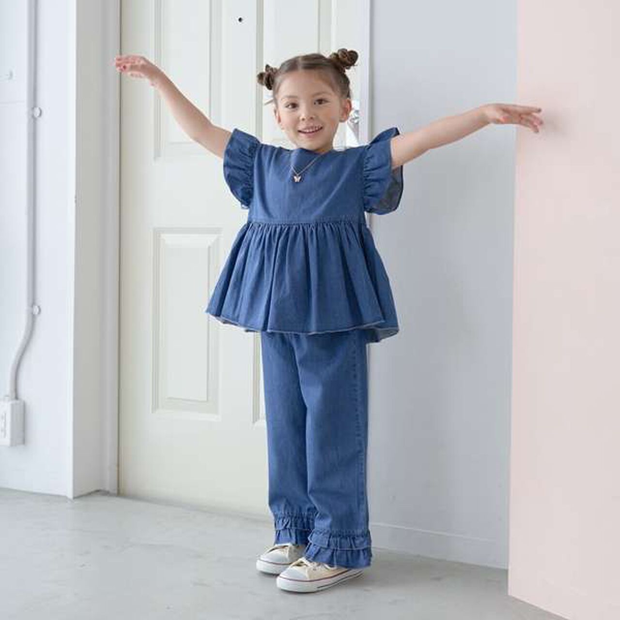 Peplum Blouse & Hem Frill Pants Outfit Set,Mocha tea, large image number 21