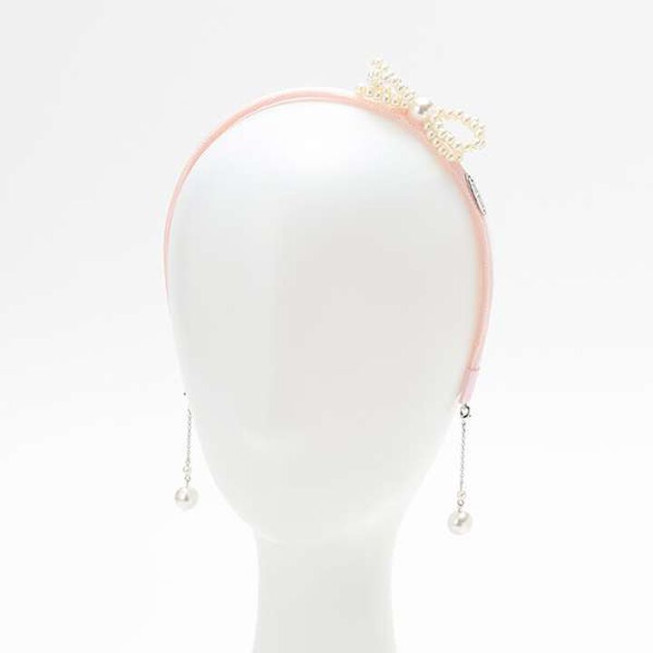 Charm-Embellished Pearl Ribbon Headband,Black, medium image number 4