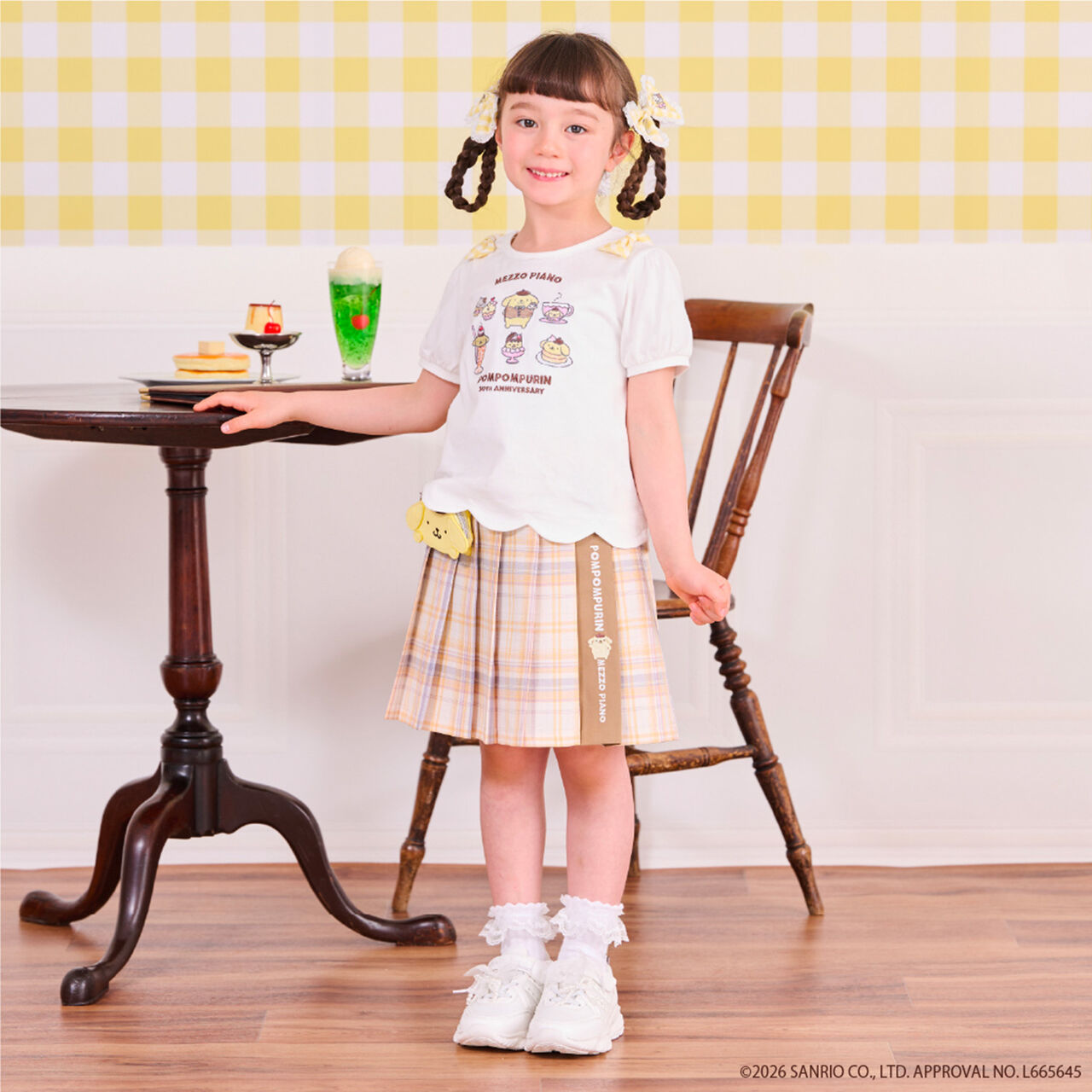 [Pompompurin] Pouch Check Pleated Skirt-Pants,Yellow, large image number 19