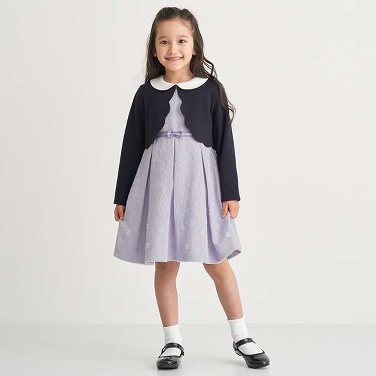 [Kids] Flower Jacquard Dress,Lavender, large image number 3