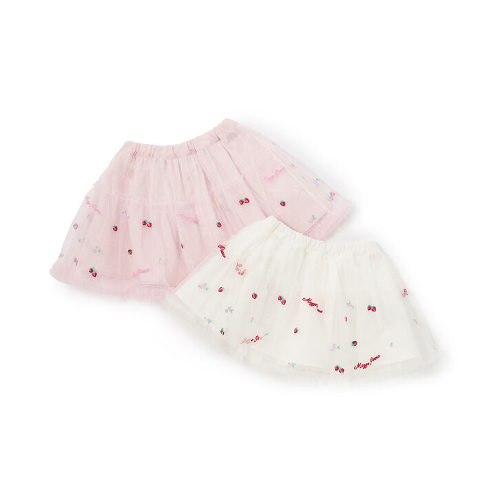 Strawberry Embroidery Tulle Skirt,Off white, medium image number 7