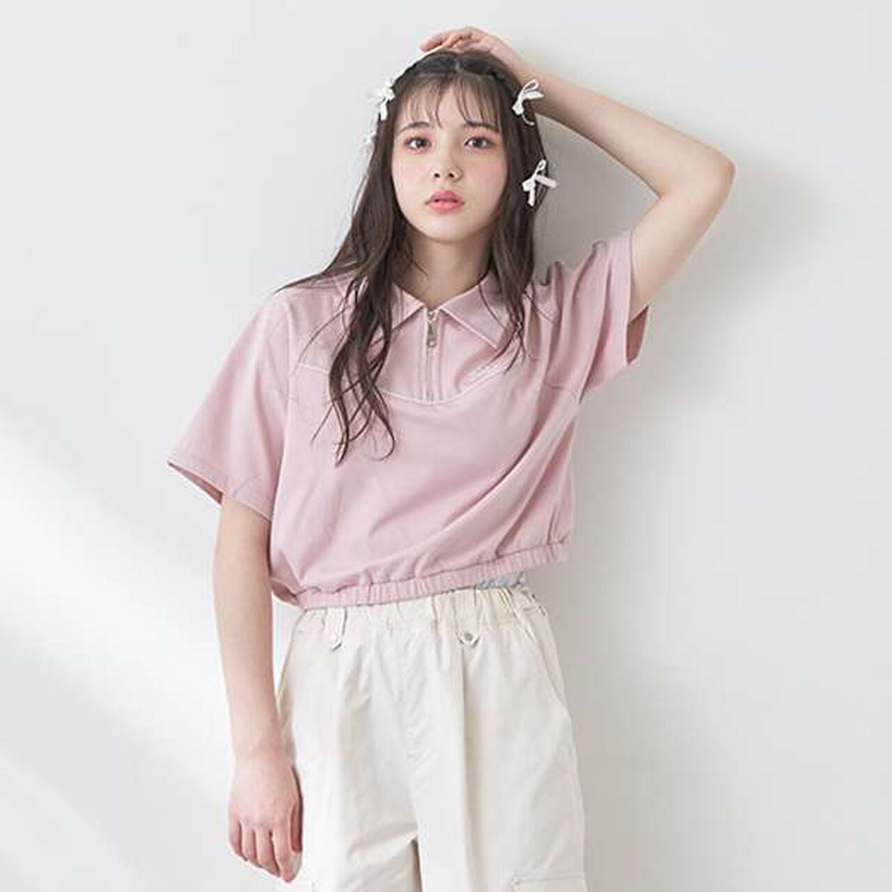 Lame Piping Half-Zip T-Shirt,Navy, large image number 6