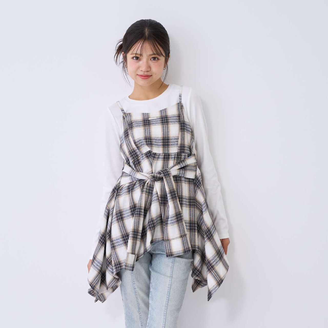 [LTXC] Quick-Dry Absorbent Checkered Camisole Tunic with Inner Lining,Ivory, large image number 1