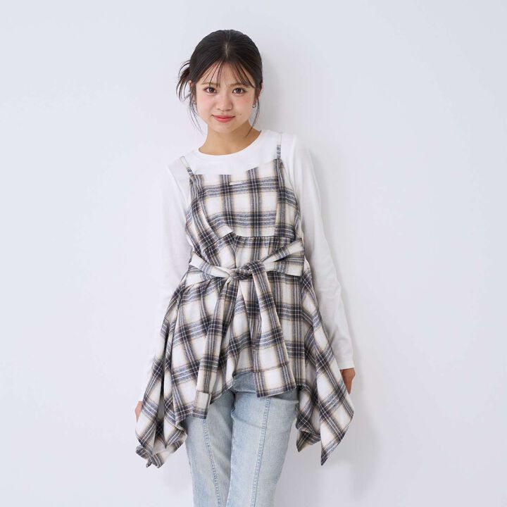 [LTXC] Quick-Dry Absorbent Checkered Camisole Tunic with Inner Lining,Ivory, medium image number 1