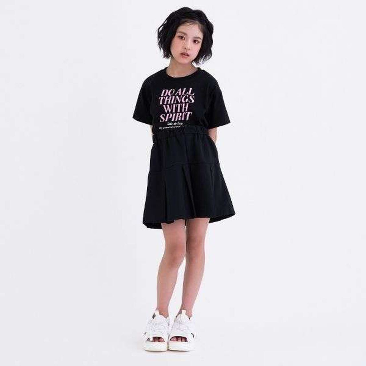 [3way Cool Touch] Logo Short-Sleeve T-Shirt & Pleated Skirt Outfit Set,Smoke white, large image number 8
