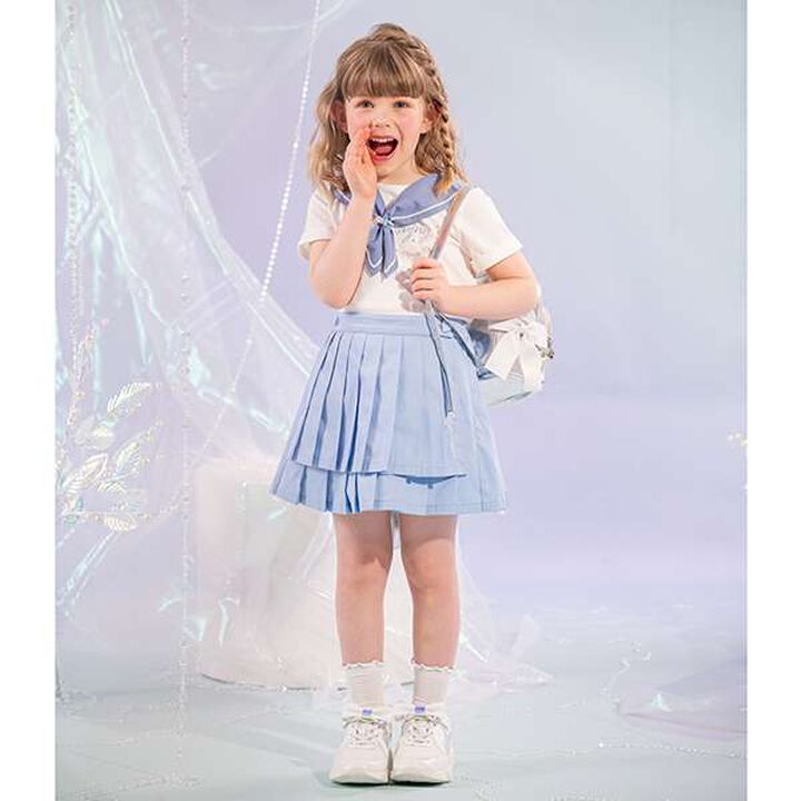 2-Tier Pleated Wrap Skirt Shorts,Blue, medium image number 0