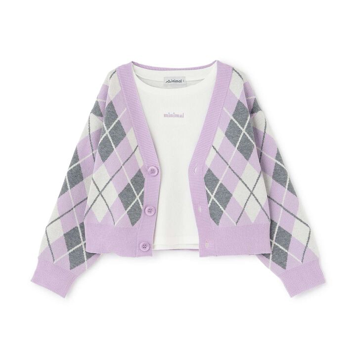 [Machine Washable] Argyle Cardigan with Inner Top,, medium