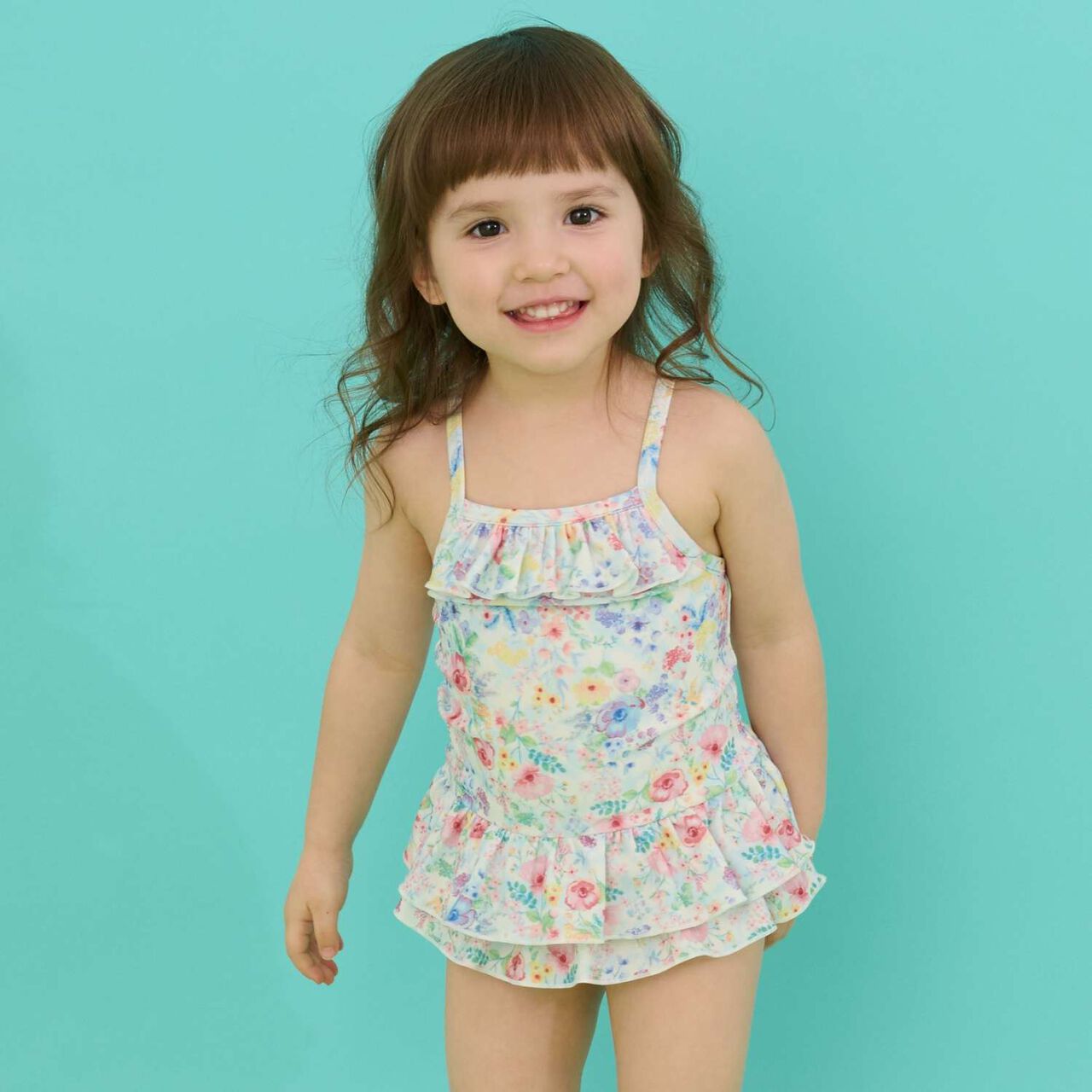 [SWIM] Girls' Floral Pattern One-Piece Swimwear [UV Protection],Pink, large image number 0