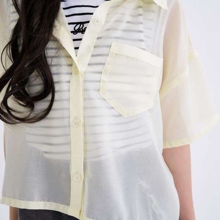 [3WAY] Short-Sleeve Sheer Shirt & Cool Sensation Tank Set,Lavender, medium image number 4