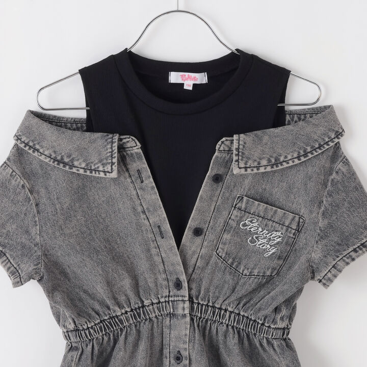 Shoulder Cutout Denim Shirt Dress,Gray, medium image number 2