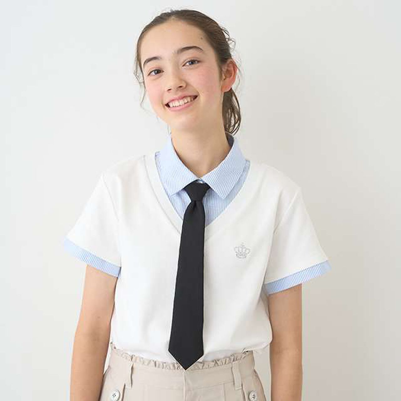 Layered Top with Tie,White, large image number 0