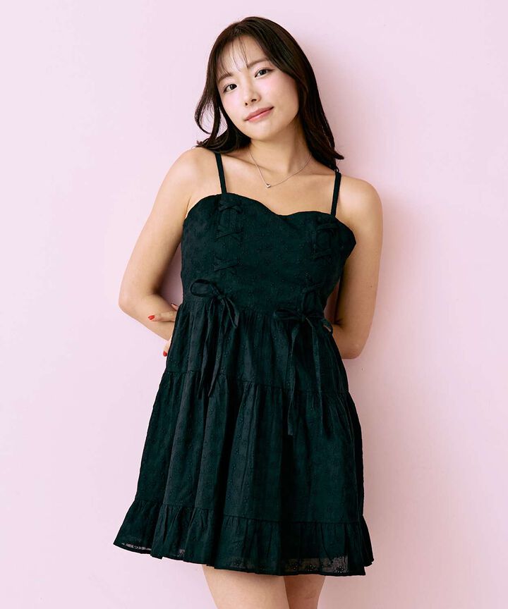 Lace-up Camisole Dress [Korean Fashion],Black, medium image number 0