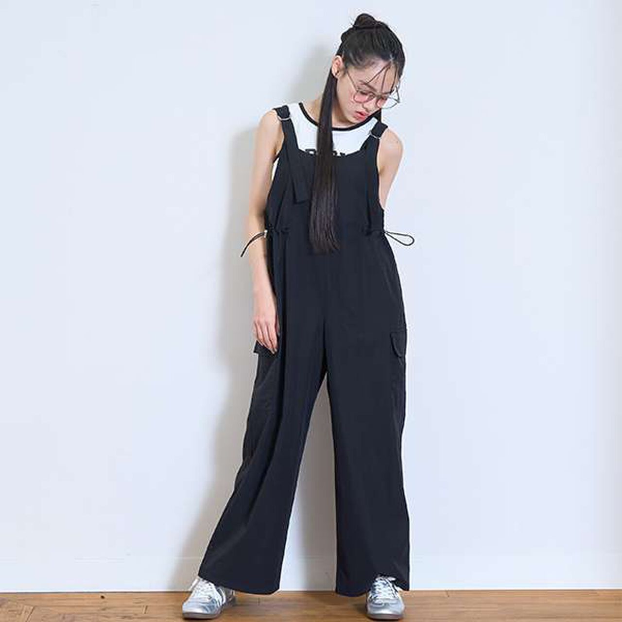 Drawcord Jumpsuit,Black, large image number 0