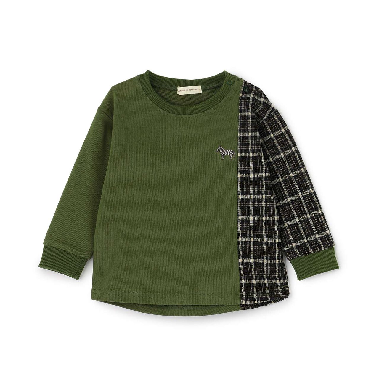 Jacquard Checkered Panel Sweatshirt,Moss green, large image number 0