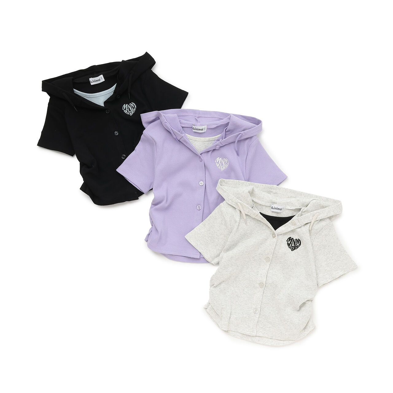 Ribbed Fabric Faux Layered Short-Sleeve Hoodie,Lavender, large image number 12