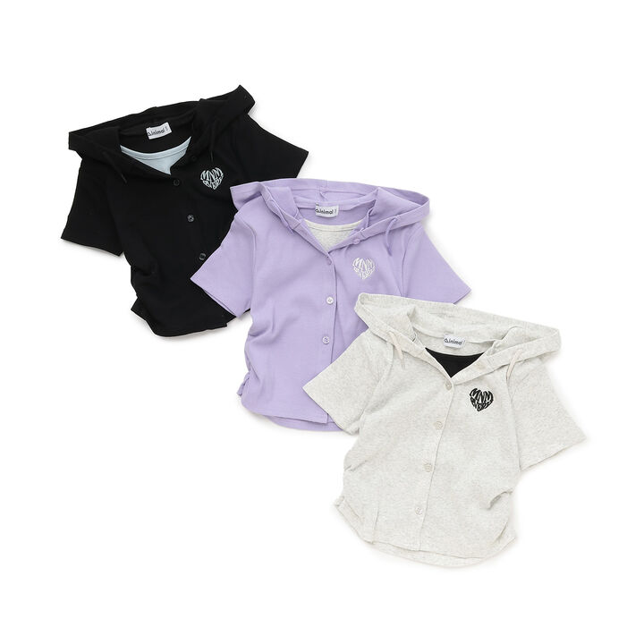 Ribbed Fabric Faux Layered Short-Sleeve Hoodie,Lavender, medium image number 12