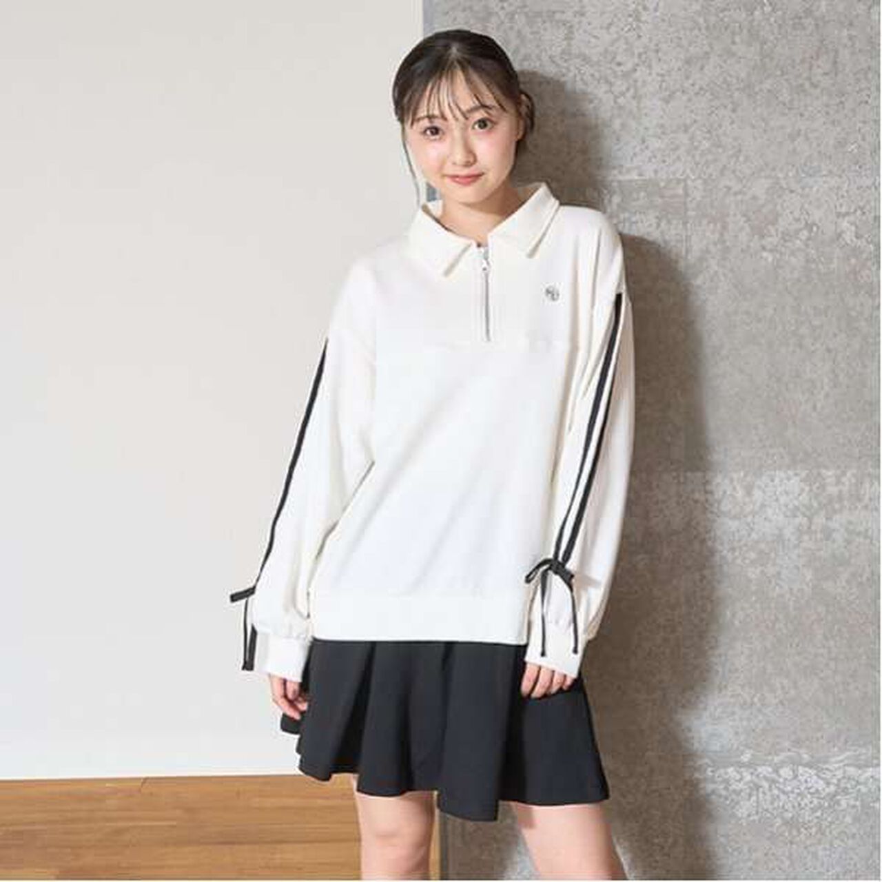 Half-Zip Pleated Set,Top gray, large image number 7