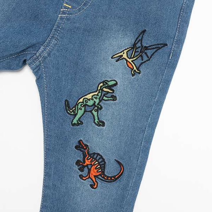 Dinosaur Embroidery Long Tapered Pants,Navy, medium image number 8
