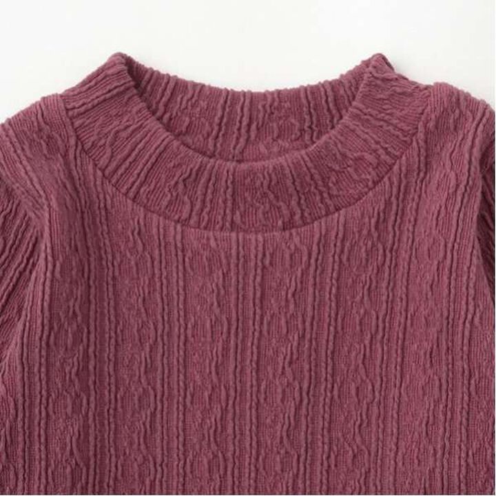 Shea Butter Jacquard High Neck Long T-Shirt,Ivory, medium image number 2