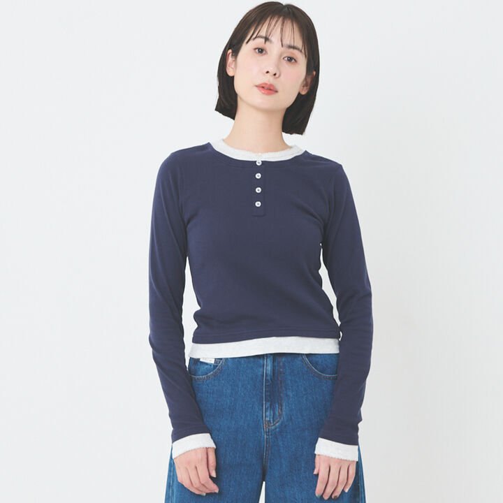 Link Henley Neck Layered Long-Sleeve T-Shirt,Navy, medium image number 2