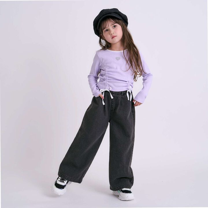 Denim Wide Pants,Black, medium image number 1