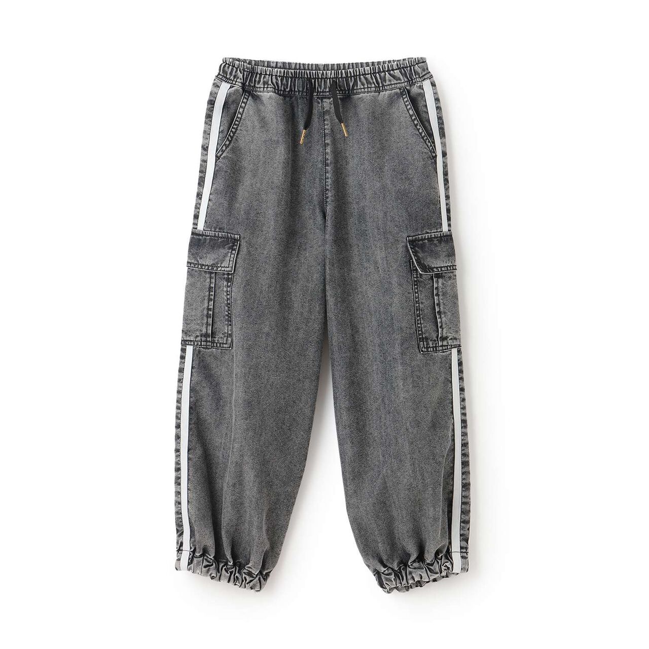 [Elastic Hem] Striped Denim Cargo Pants,Black, large image number 11