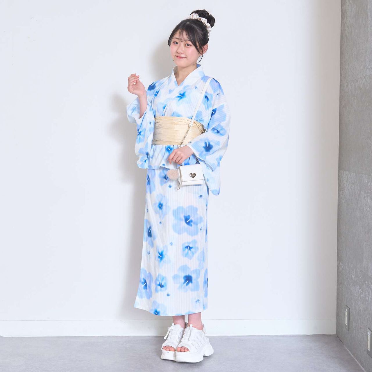 Floral Pattern Two-Piece Yukata,Pearl white, large image number 9