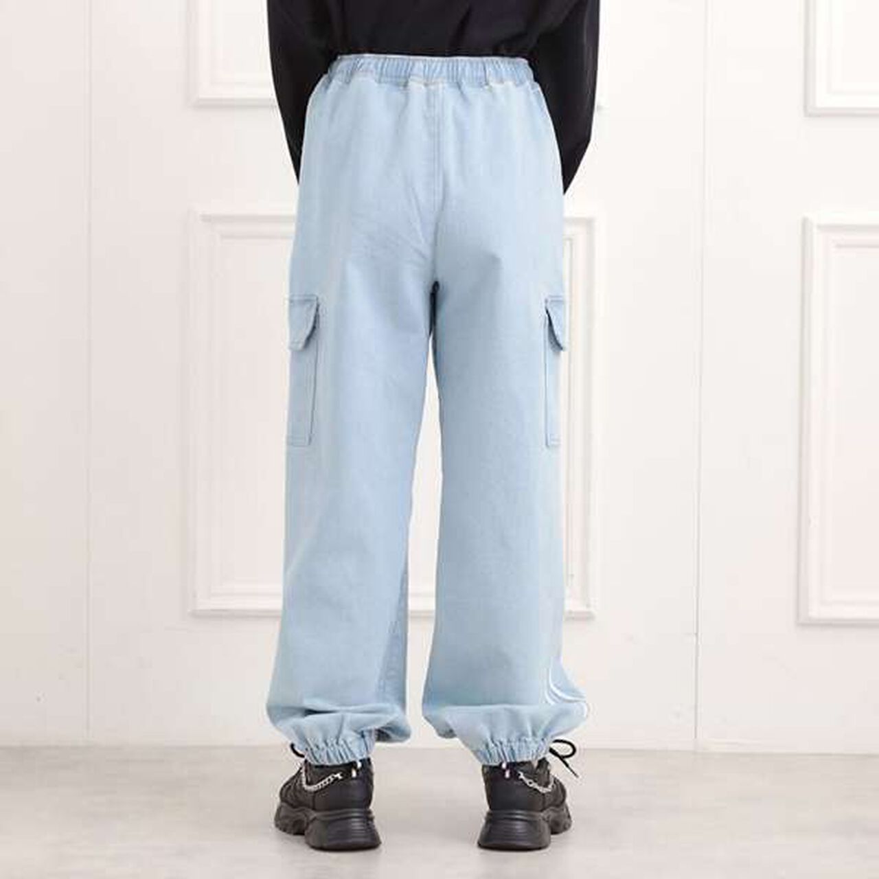 Line Denim Cargo Pants,Light blue, large image number 3