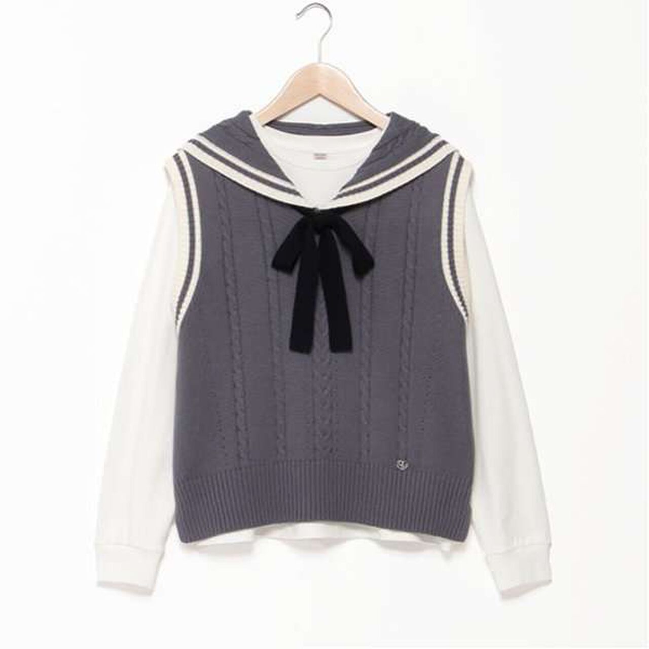 Sailor Knitwear Vest & T-Shirt Set,Gray, large image number 6