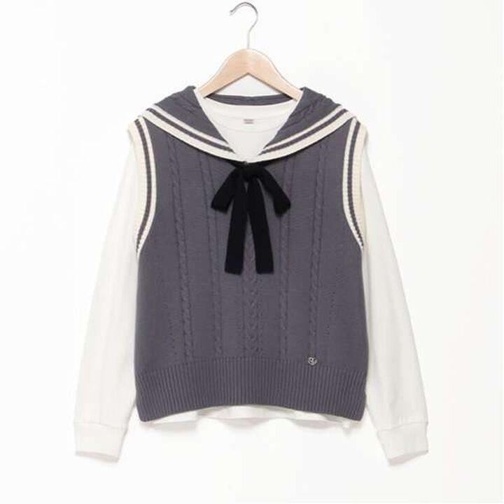 Sailor Knitwear Vest & T-Shirt Set,Gray, medium image number 6