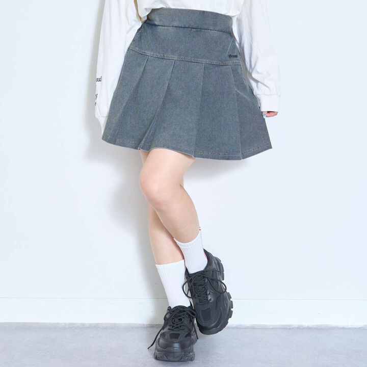Denim-Like Cut Pleated Skirt,Gray, medium image number 2