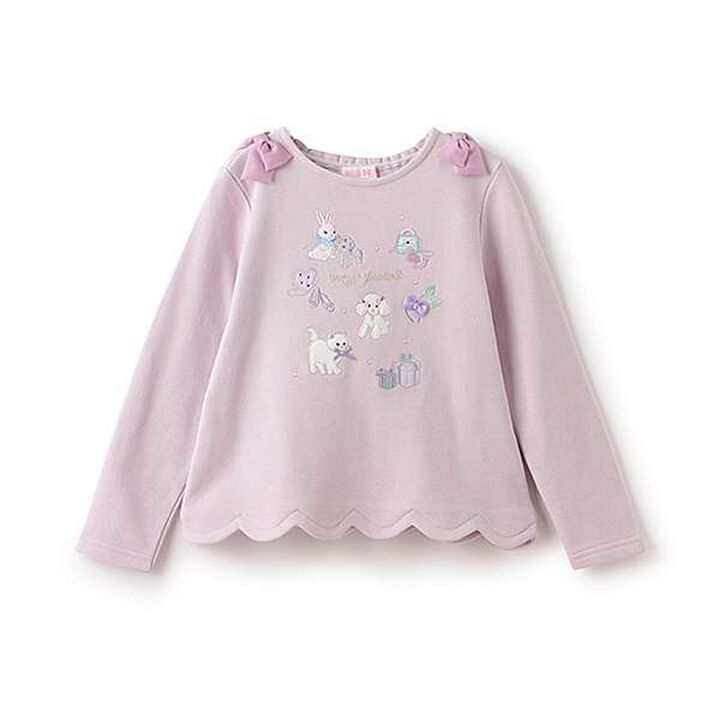 Embroidered Scalloped Hem Sweater,Light pink, medium image number 0