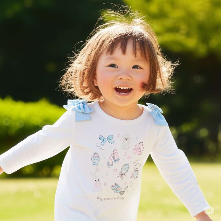 Scalloped Hem Graphic Long Sleeve T-Shirt,, medium