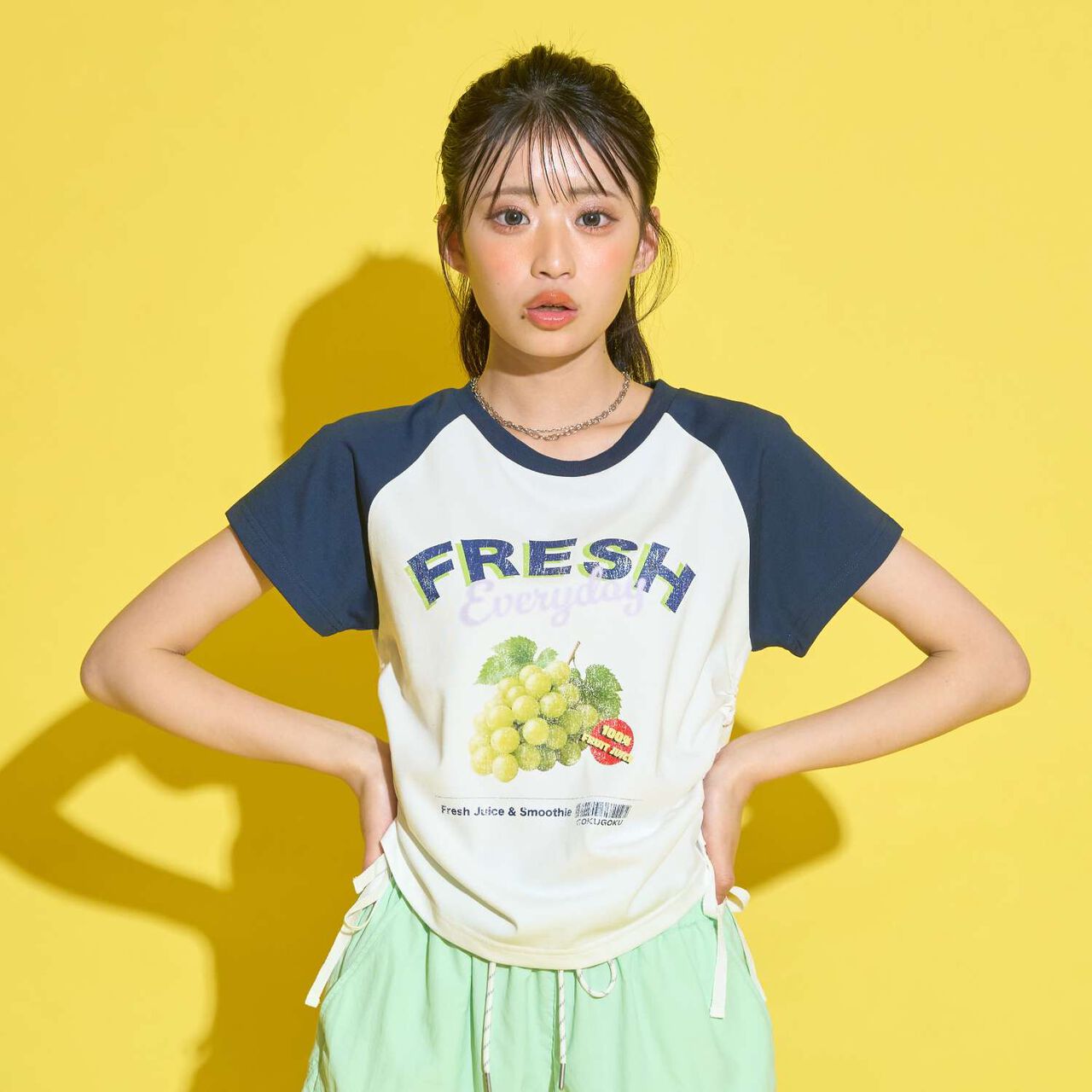[GOKUGOKU] Multi-Function Shirred Crop Raglan Short-Sleeve T-Shirt,Orange, large image number 12