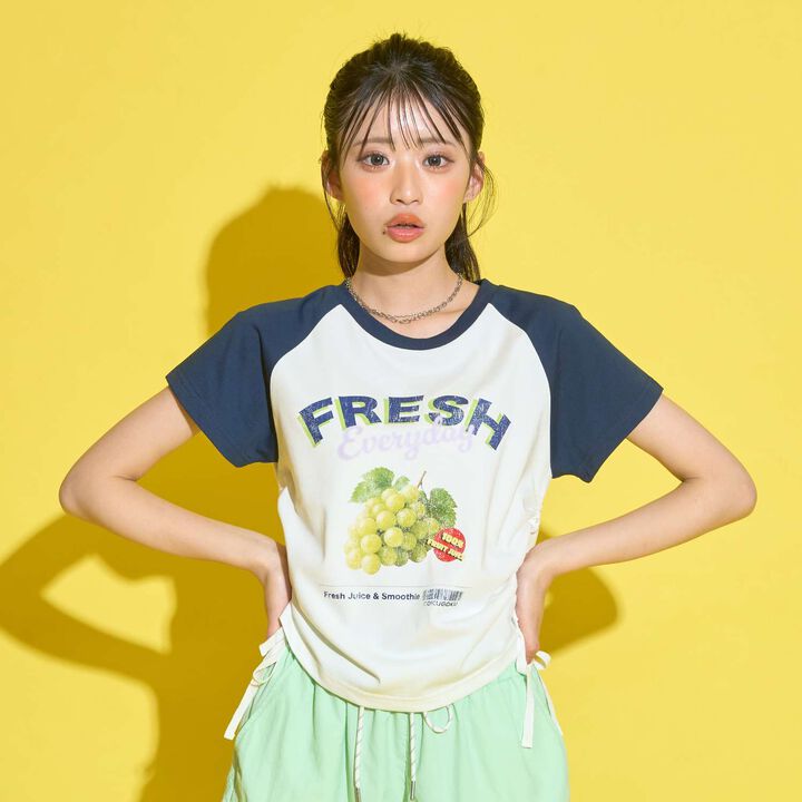 [GOKUGOKU] Multi-Function Shirred Crop Raglan Short-Sleeve T-Shirt,Orange, medium image number 12
