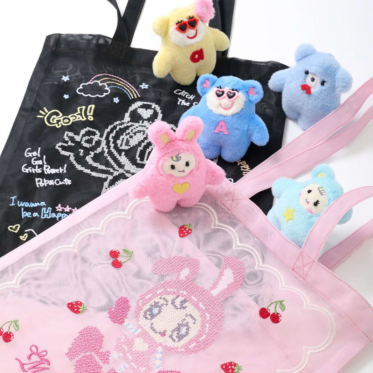 Berrie-chan Embroidered Mesh Tote,Pink, large image number 11