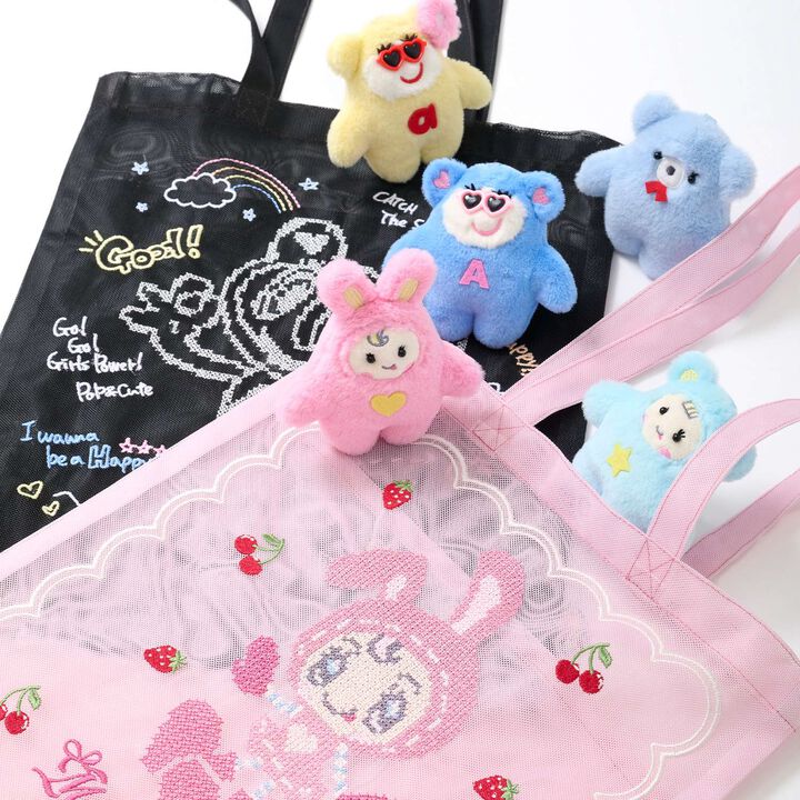Berrie-chan Embroidered Mesh Tote,Pink, medium image number 11
