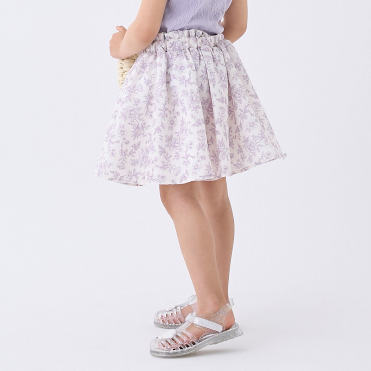 Floral Print Gathered Skirt,Navy, large image number 3