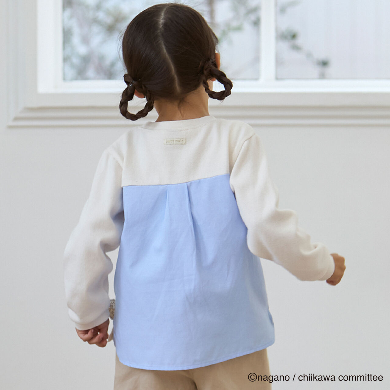 Chikawa Face Motif Long-Sleeve T-Shirt,Top gray, large image number 1