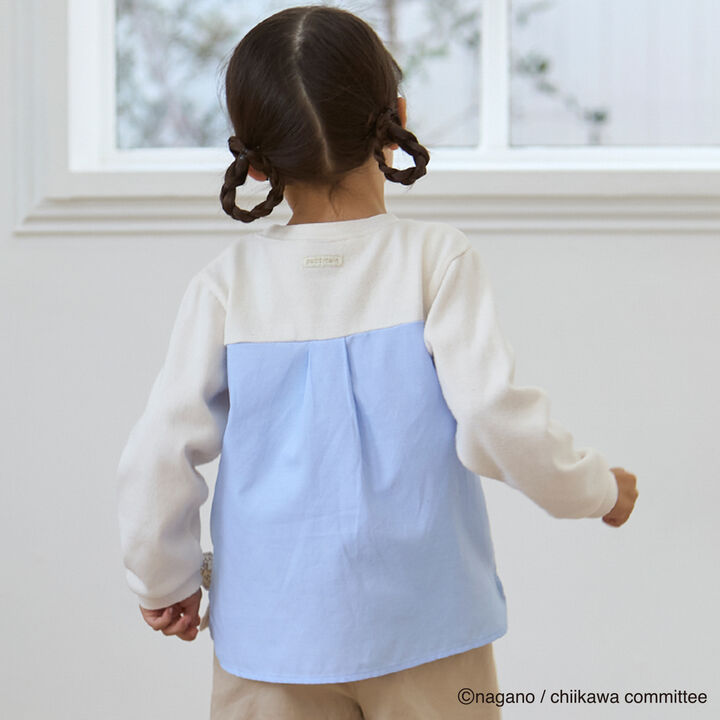 Chikawa Face Motif Long-Sleeve T-Shirt,Top gray, medium image number 1