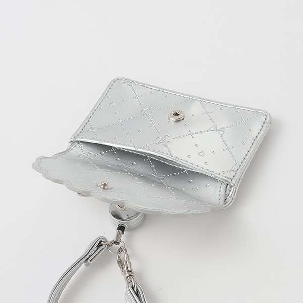 Monogram Pattern Embossed Card Holder with Pom-Pom,Silver, large image number 6