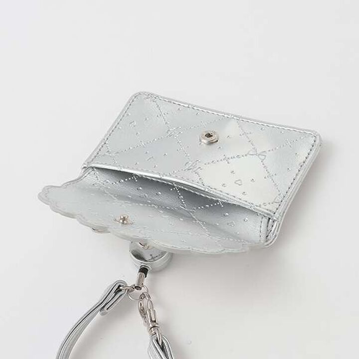 Monogram Pattern Embossed Card Holder with Pom-Pom,Silver, medium image number 6