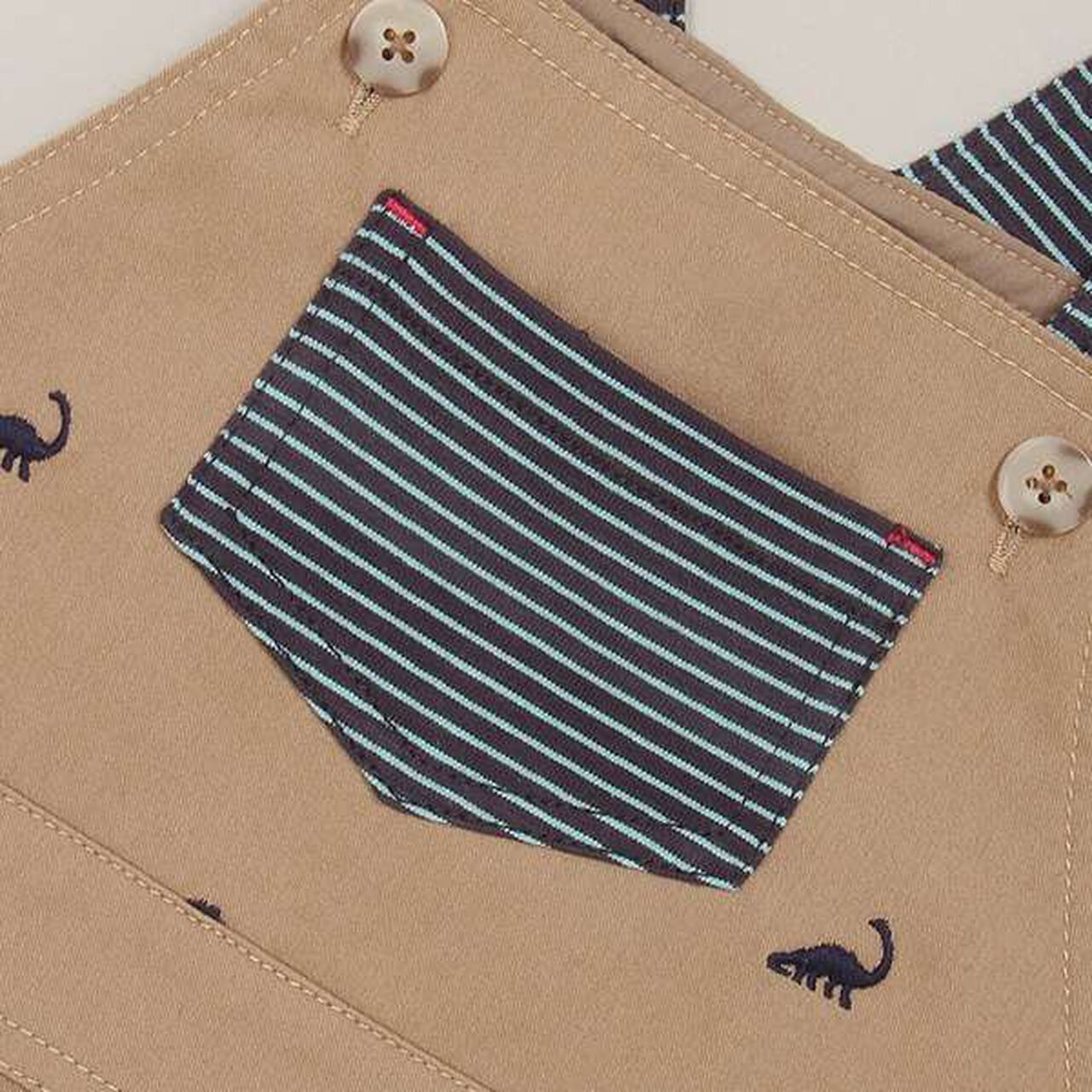 Dinosaur Embroidered Overalls,Beige, large image number 7