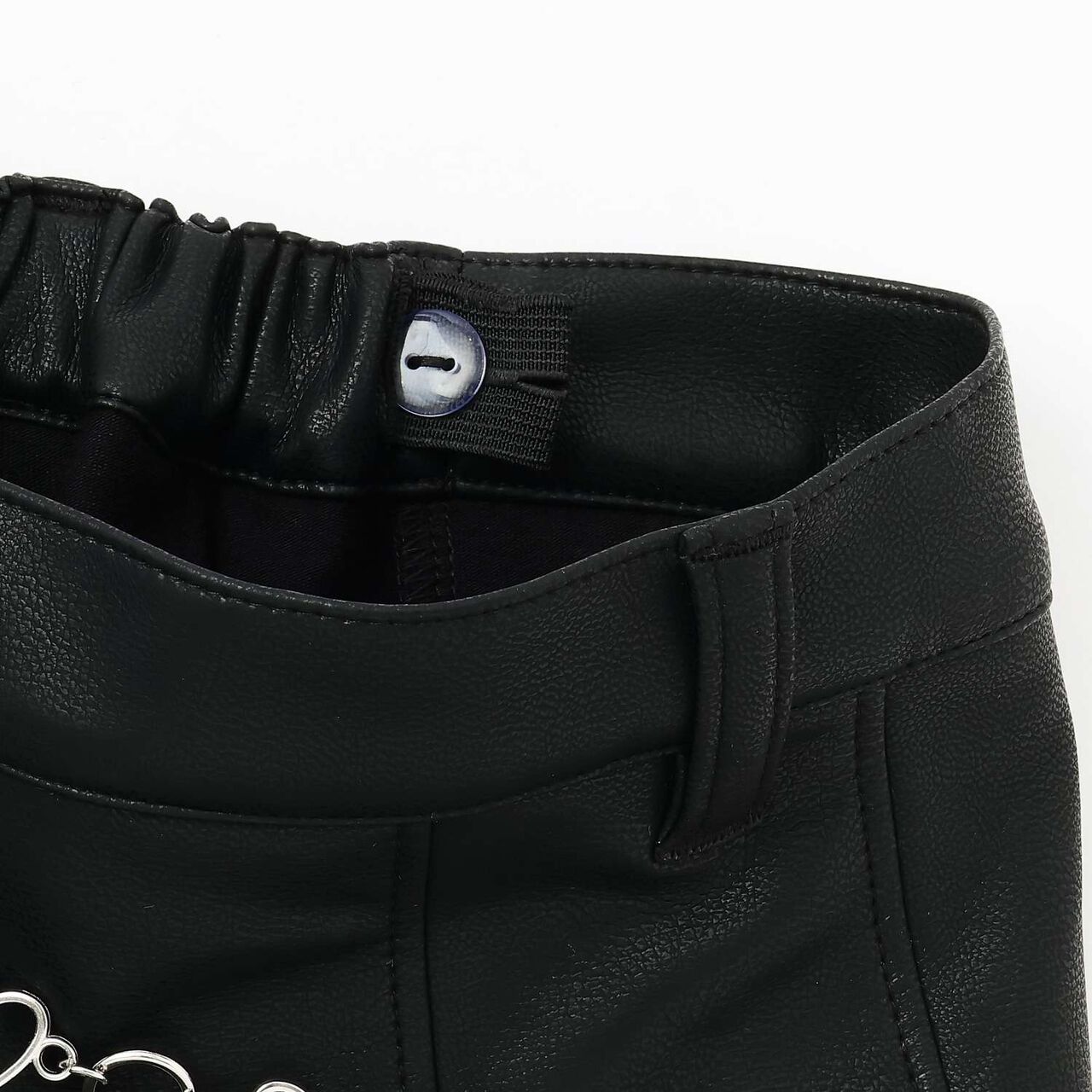 Denim & Faux Leather Skirt with Decorative Chain,Navy, large image number 3