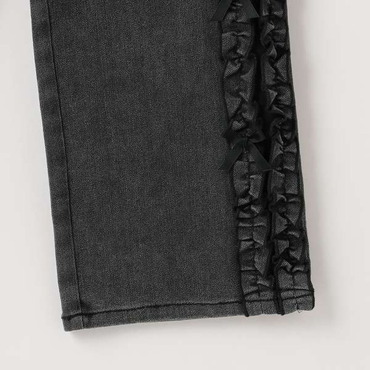 Side Frill Straight Denim Pants,Black, large image number 7