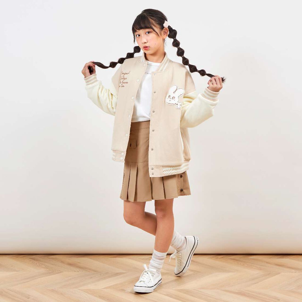 Troislapins Rabbit Patch Varsity Jacket (140-160),Beige, large image number 16