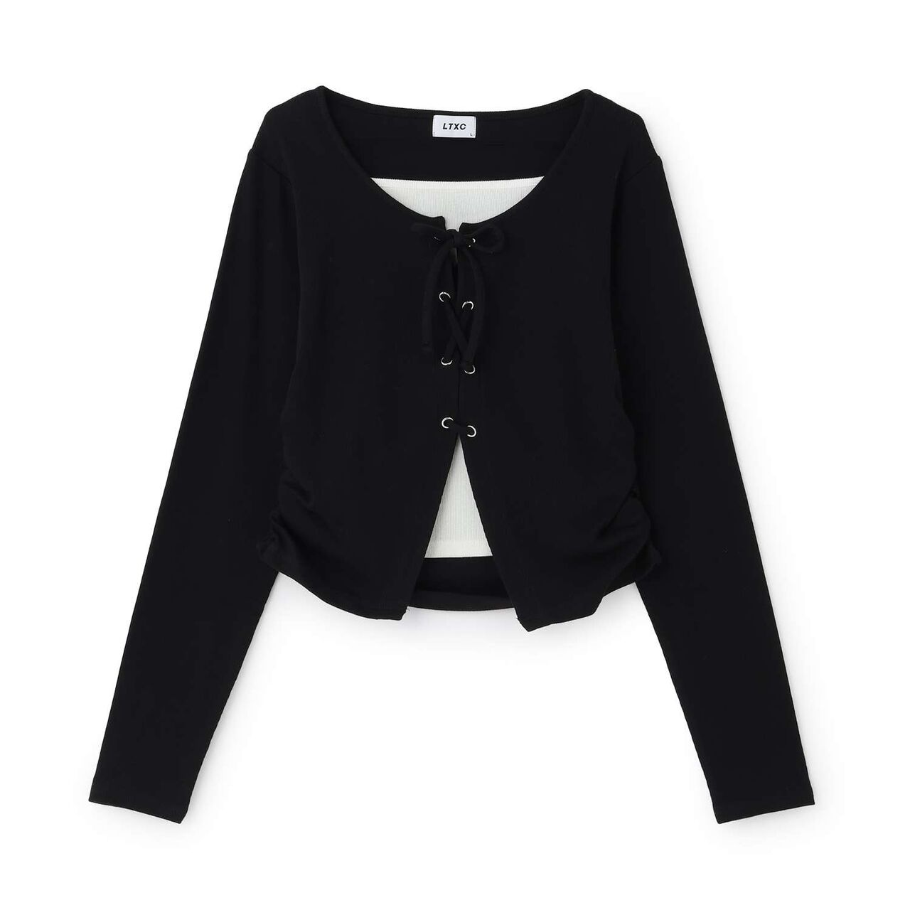 [Antibacterial Deodorizing] Lace-Up Ribbed Long-Sleeve T-Shirt,Green, large image number 12