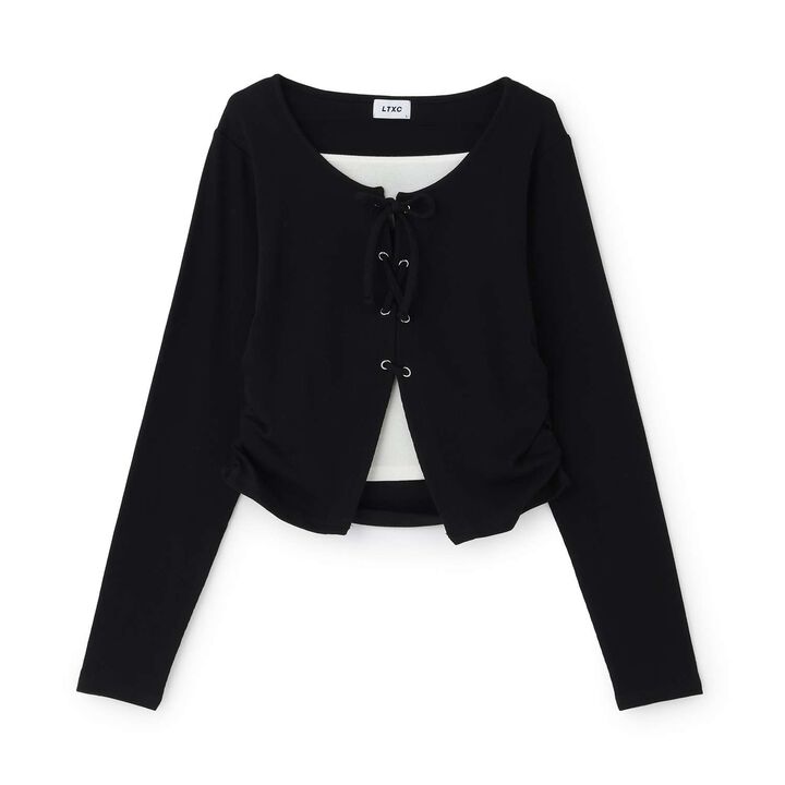 [Antibacterial Deodorizing] Lace-Up Ribbed Long-Sleeve T-Shirt,Green, medium image number 12