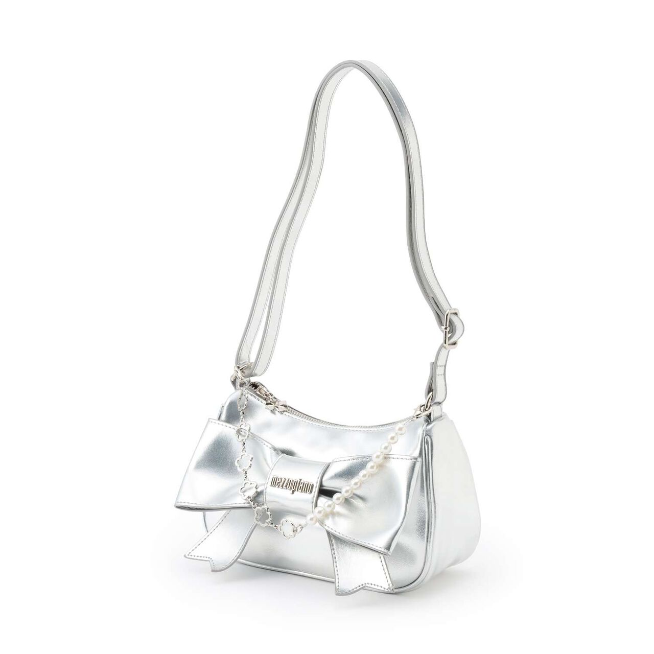 Chain-Decorated Ribbon Shoulder Bag,Light pink, large image number 5