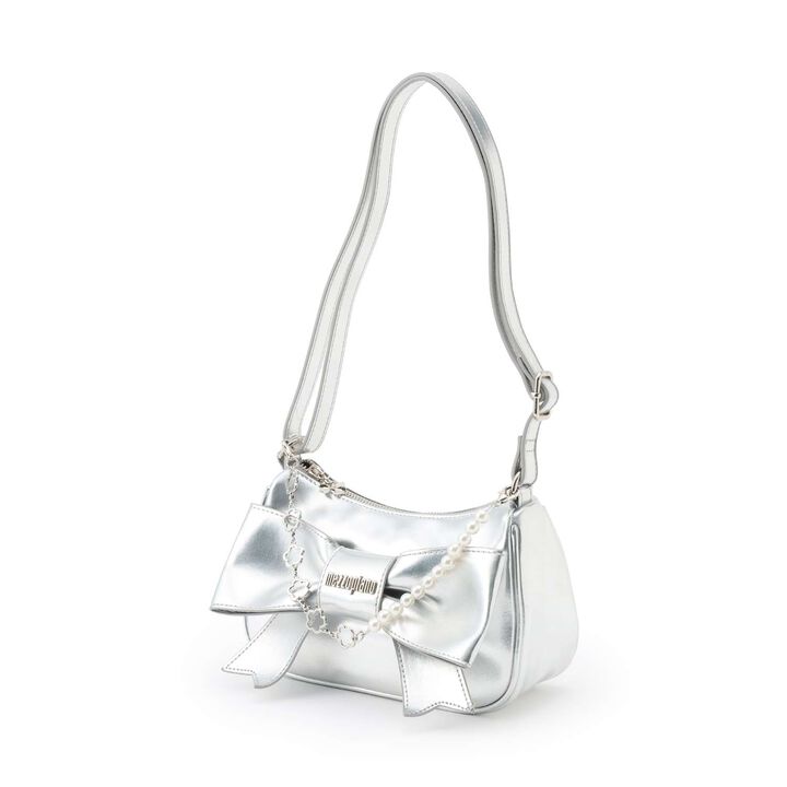 Chain-Decorated Ribbon Shoulder Bag,Light pink, medium image number 5